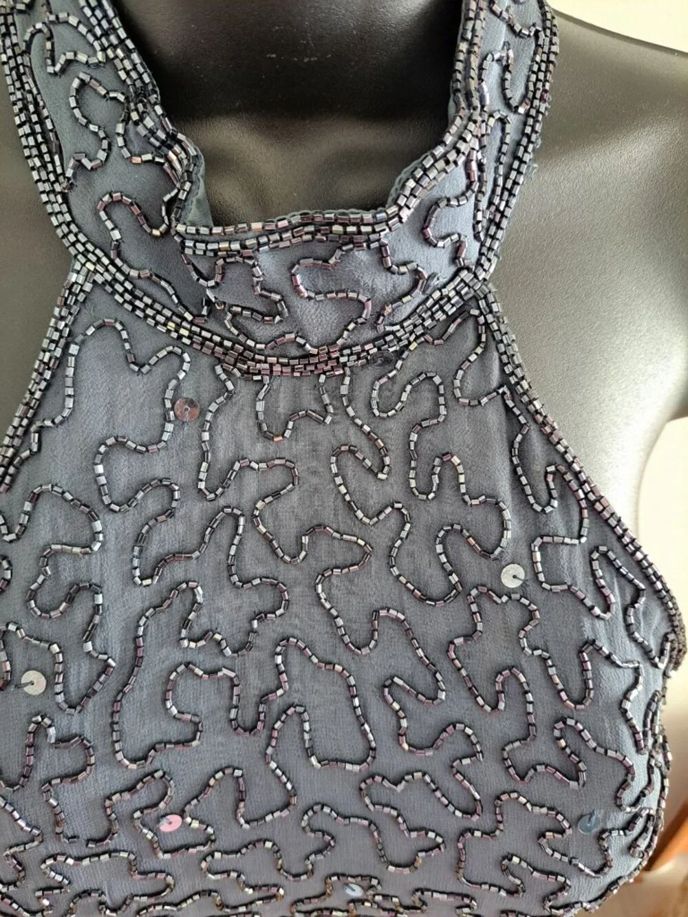 Andretta Donnatello Beaded Halter Neck Maxi Gown Dress Open Back Slit L Formal - Picture 2 of 13